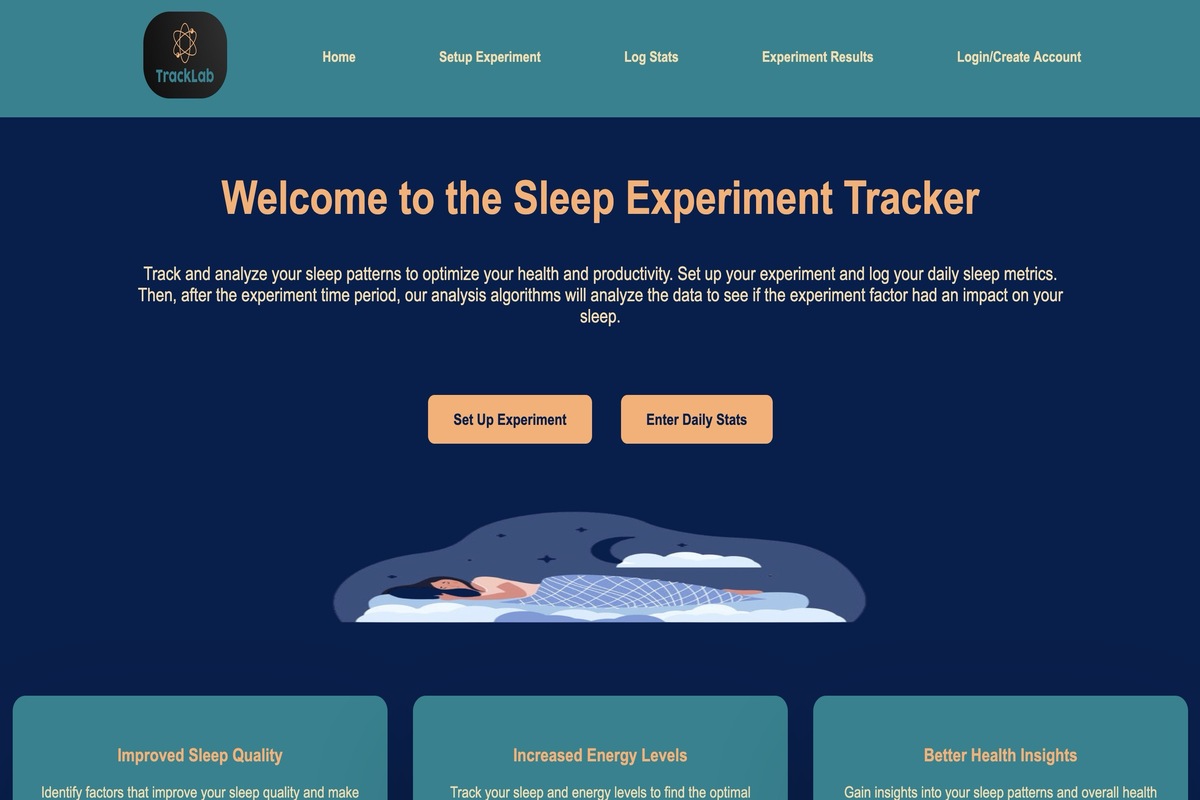 A picture of the sleep track website homepage.